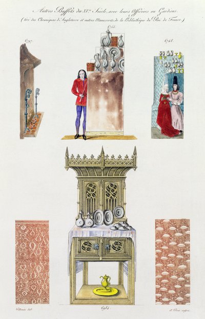 أثاث القرن الخامس عشر ، من "Monuments Francais" ، الطباعة الحجرية بواسطة Amedee Peree ، 1839 بواسطة غابرييل ويليمين